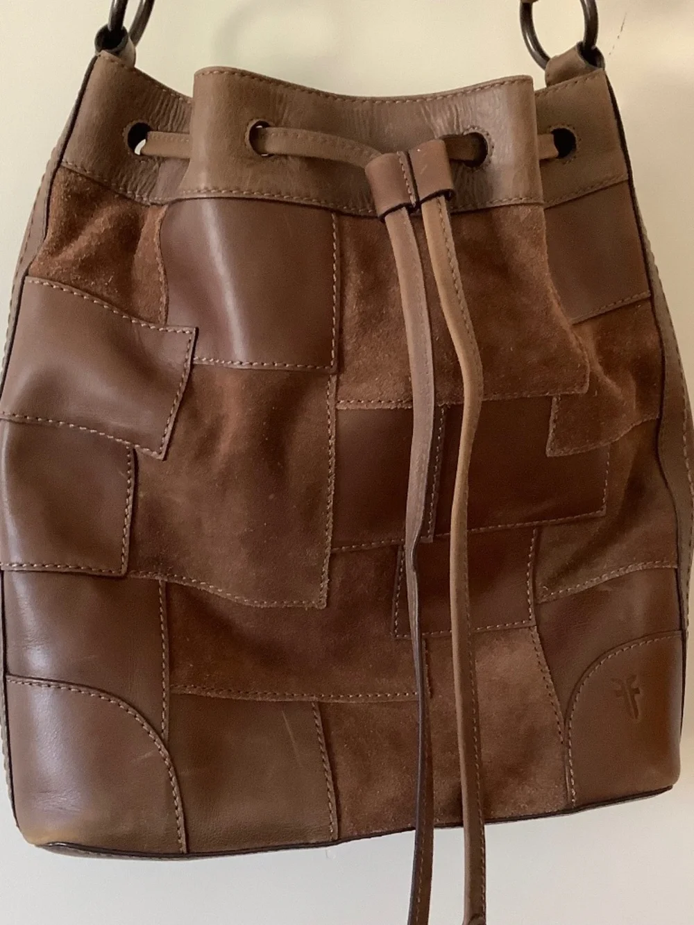 Frye Patchwork Leather Cognac Hobo Bag